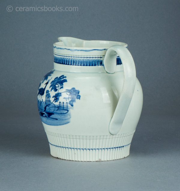 Pearlware jug with underglaze blue painted bird. Attributed to Swansea. c.1790-1810. AP/1511. Obverse back.