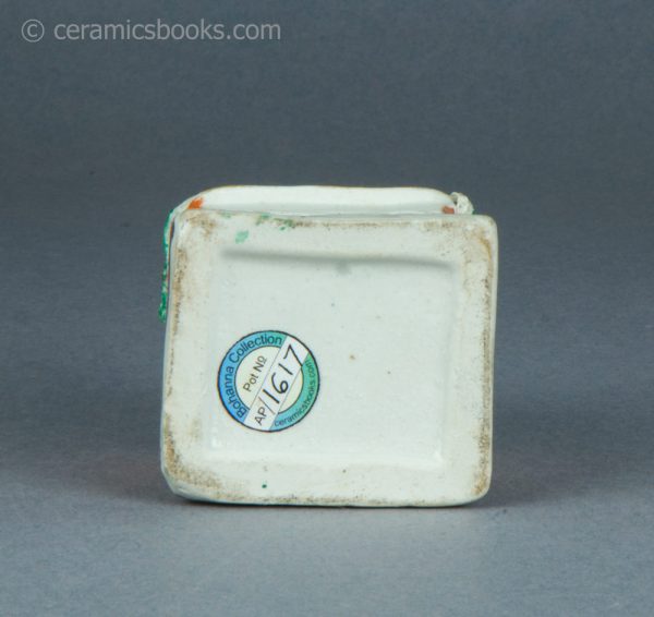 Tiny Staffordshire cottage moneybox. c1870-1920. AP/1617. Base.