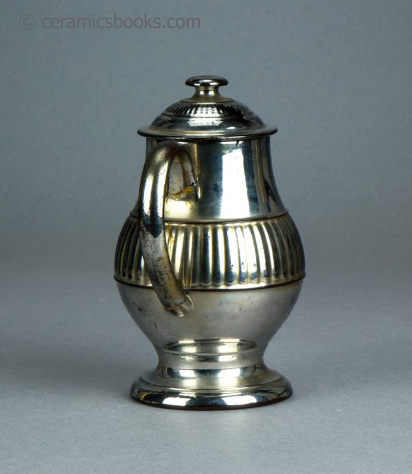 Silver lustreware jug with lid. c.1820-1830. AP/1068. Back.