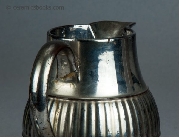 Silver lustreware jug with lid. c.1820-1830. AP/1068. Rim hairline.