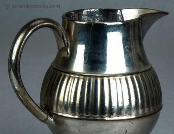 Silver lustreware jug with lid. c.1820-1830. AP/1068. Handle.