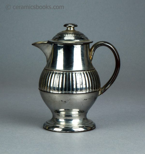 Silver lustreware jug with lid. c.1820-1830. AP/1068. Obverse.