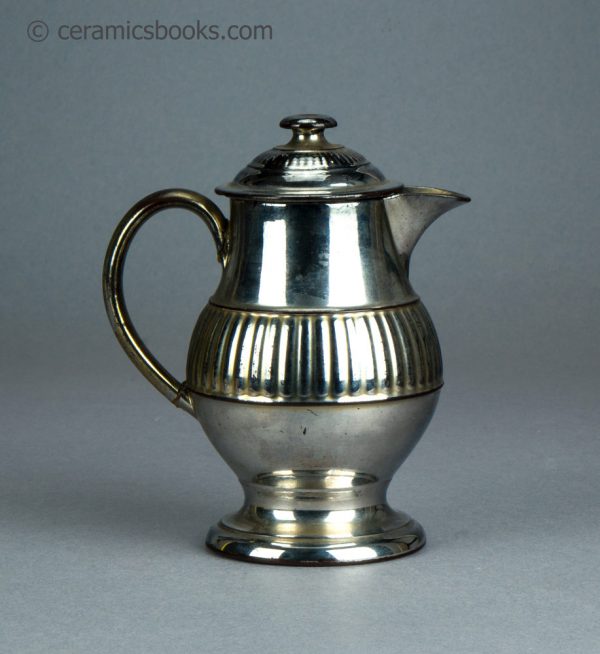 Silver lustreware jug with lid. c.1820-1830. AP/1068. Reverse.