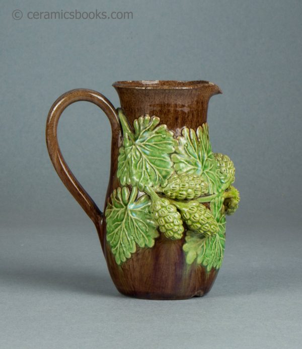 Belle Vue Pottery, Rye, Sussex, earthenware jug with hop sprigs. c.1870-1920. AP/1568. Reverse.