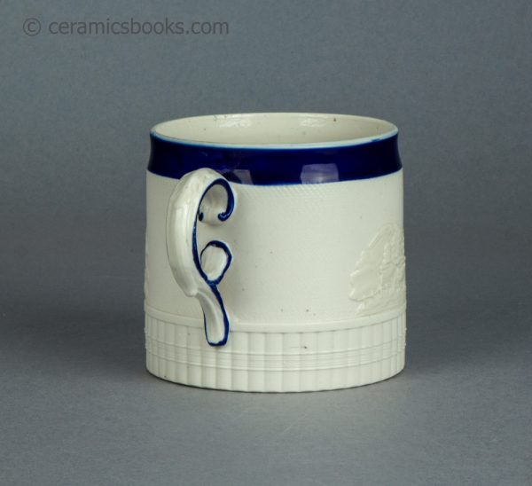 White felspathic stoneware mug. Attributed to Chetham & Woolley. c.1800-1810. AP/1644. Back.
