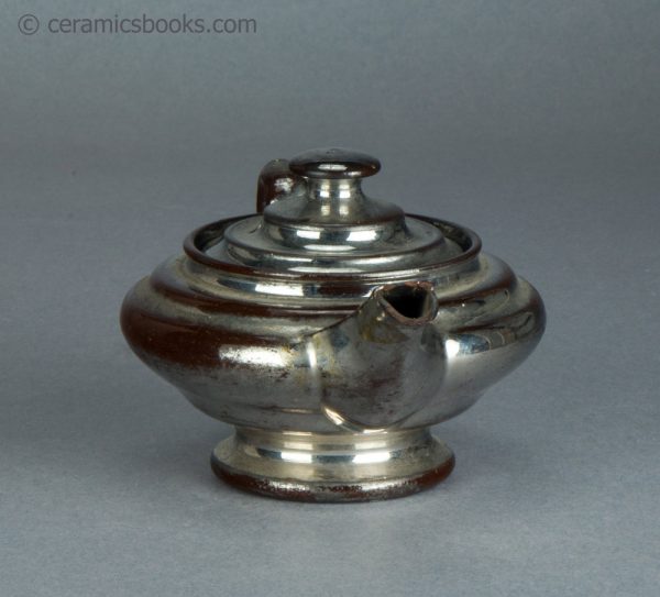 Silver lustreware bachelor teapot. c.1830-1840. AP/222. Front.