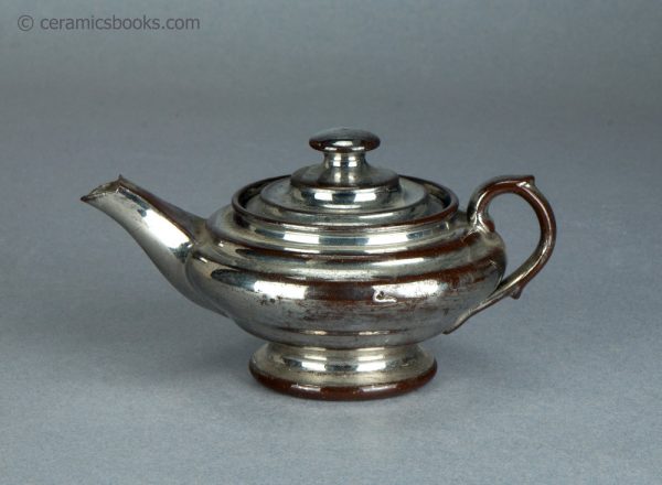 Silver lustreware bachelor teapot. c.1830-1840. AP/222. Obverse.