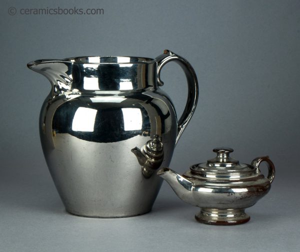 Silver lustreware jug and bachelor teapot. c.1820-1840. AP/386 + AP/222. Group.